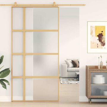 vidaXL Stumdomos durys, auksinės, 102,5x205cm, ESG stiklas/aliuminis