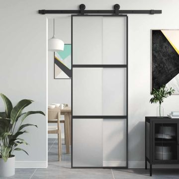 vidaXL Stumdomos durys, juodos, 76x205cm, grūdintas stiklas/aliuminis