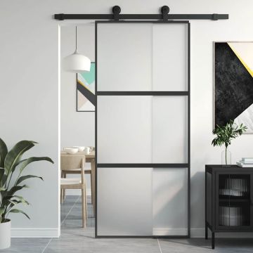 vidaXL Stumdomos durys, juodos, 90x205cm, grūdintas stiklas/aliuminis
