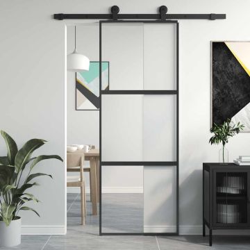 vidaXL Stumdomos durys, juodos, 76x205cm, grūdintas stiklas/aliuminis