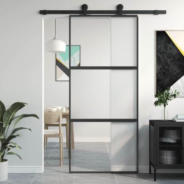 vidaXL Stumdomos durys, juodos, 90x205cm, grūdintas stiklas/aliuminis