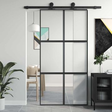 vidaXL Stumdomos durys, juodos, 102,5x205cm, stiklas ir aliuminis