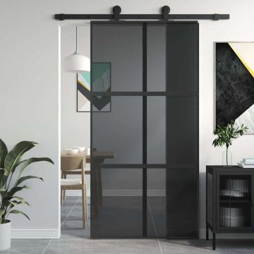 vidaXL Stumdomos durys, juodos, 102,5x205cm, stiklas ir aliuminis