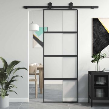 vidaXL Stumdomos durys, juodos, 76x205cm, grūdintas stiklas/aliuminis