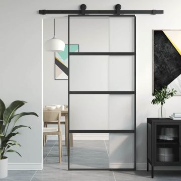 vidaXL Stumdomos durys, juodos, 90x205cm, grūdintas stiklas/aliuminis