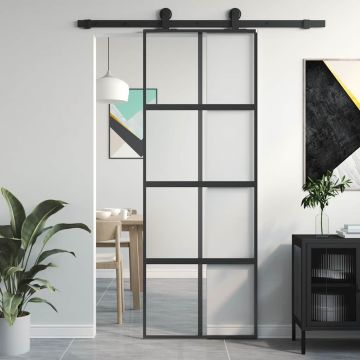 vidaXL Stumdomos durys, juodos, 76x205cm, grūdintas stiklas/aliuminis