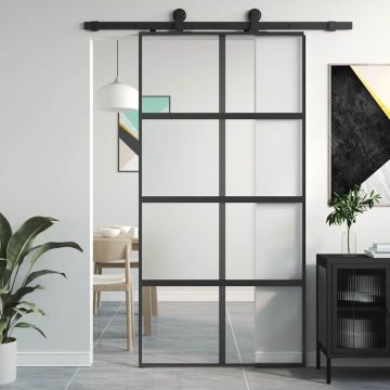 vidaXL Stumdomos durys, juodos, 102,5x205cm, stiklas ir aliuminis