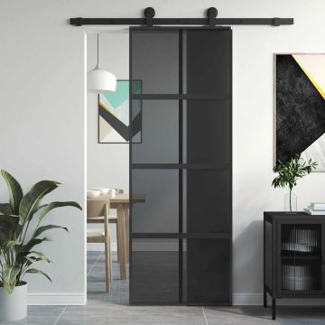 vidaXL Stumdomos durys, juodos, 76x205cm, grūdintas stiklas/aliuminis