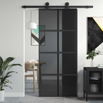 vidaXL Stumdomos durys, juodos, 90x205cm, grūdintas stiklas/aliuminis