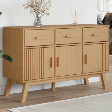 vidaXL Šoninė spintelė OLDEN, ruda, 114x43x73,5cm, pušies masyvas