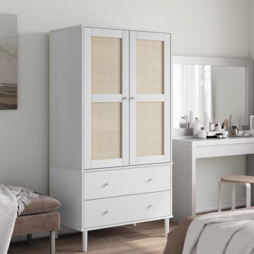 vidaXL Drabužių spinta SENJA, balta, 90x55x175cm, pušies masyvas