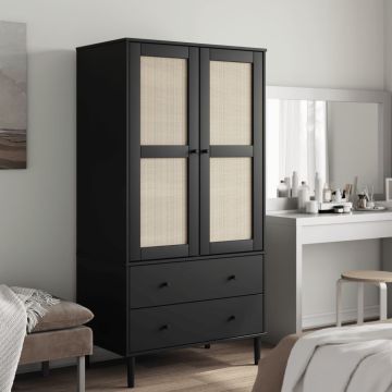 vidaXL Drabužių spinta SENJA, juoda, 90x55x175cm, pušies masyvas
