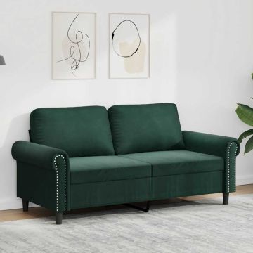 vidaXL Dvivietė sofa, tamsiai žalios spalvos, 140cm, aksomas