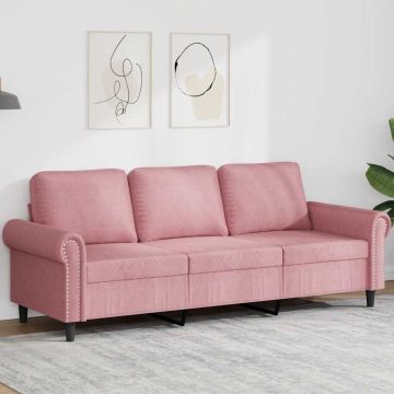 vidaXL Trivietė sofa, rožinės spalvos, 180cm, aksomas