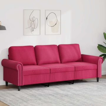 vidaXL Trivietė sofa, raudonojo vyno spalvos, 180cm, aksomas