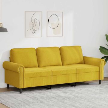 vidaXL Trivietė sofa, geltonos spalvos, 180cm, aksomas