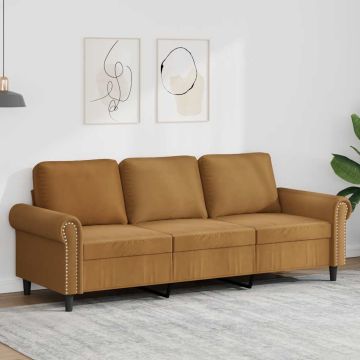 vidaXL Trivietė sofa, rudos spalvos, 180cm, aksomas