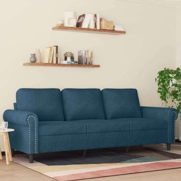 vidaXL Trivietė sofa, mėlynos spalvos, 180cm, aksomas