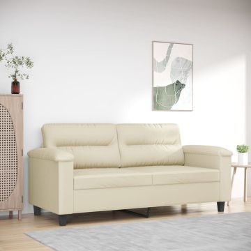 vidaXL Dvivietė sofa, kreminės spalvos, 140cm, dirbtinė oda
