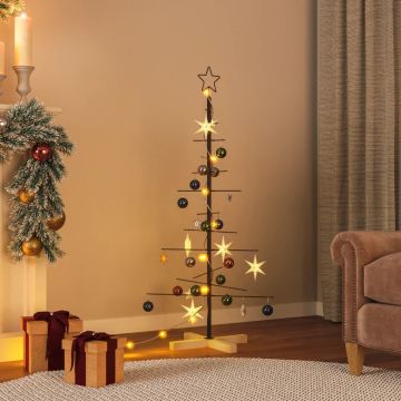 vidaXL Metalinė Kalėdų eglutė su mediniu pagrindu, juoda, 120 cm
