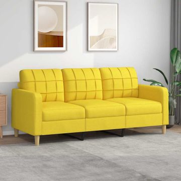 vidaXL Trivietė sofa, šviesiai geltonos spalvos, 180cm, audinys