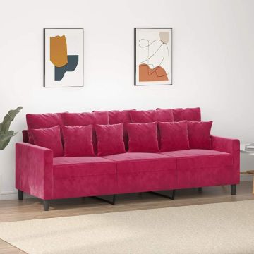 vidaXL Trivietė sofa, raudonojo vyno spalvos, 180cm, aksomas