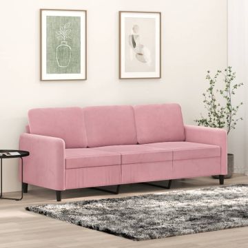 vidaXL Trivietė sofa, rožinės spalvos, 180cm, aksomas