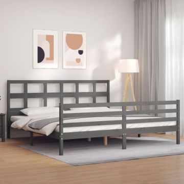 vidaXL Lovos rėmas su galvūgaliu, pilkas, 200x200cm, medienos masyvas