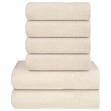 vidaXL 6 dalių rankšluosčių komplektas FROGN kreminės spalvos, 360 g/m²
