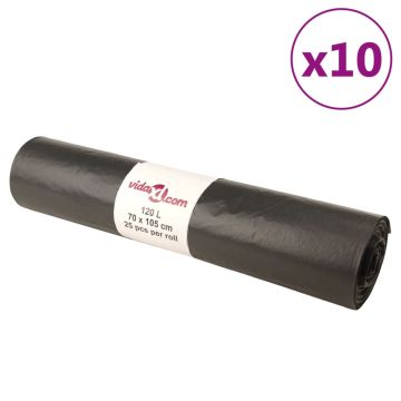 vidaXL Šiukšlių maišai, 250vnt., juodos spalvos, 120l