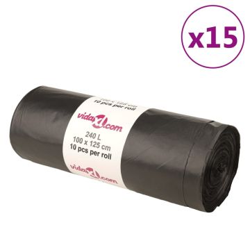 vidaXL Šiukšlių maišai, 150vnt., juodos spalvos, 240l