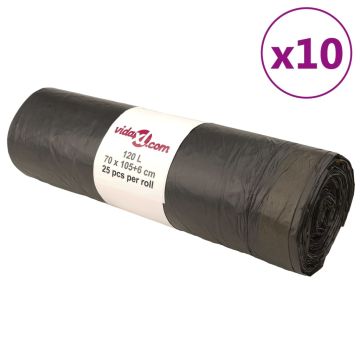 vidaXL Šiukšlių maišai su užtraukiamomis virvutėmis, 250vnt., juodi