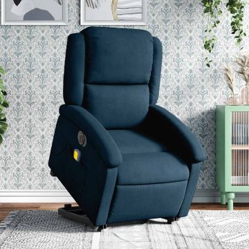 vidaXL Elektrinis atsistojantis masažinis krėslas, mėlynas, aksomas