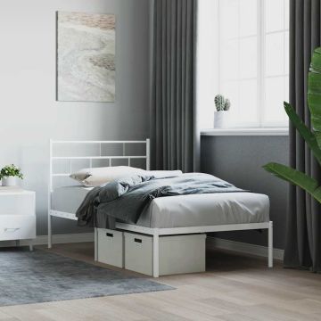 vidaXL Metalinis lovos rėmas su galvūgaliu, baltos spalvos, 107x203cm