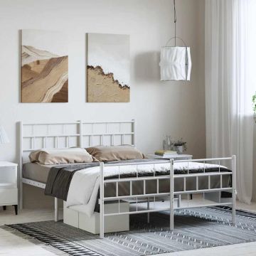 vidaXL Lovos rėmas su galvūgaliu/kojūgaliu, baltas, 135x190cm, metalas