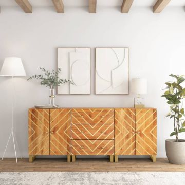 vidaXL Šoninės spintelės, 3vnt., rudos ir juodos, 60x33,5x75cm, mango