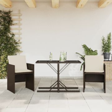 vidaXL Bistro komplektas su pagalvėlėmis, 3 dalių, rudas, poliratanas