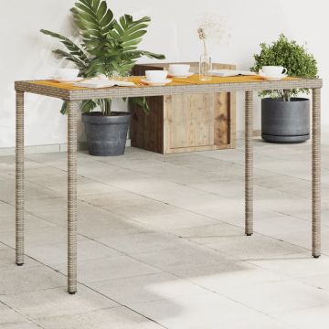 vidaXL Stalas su akacijos stalviršiu, pilkas, 115x54x74cm, poliratanas