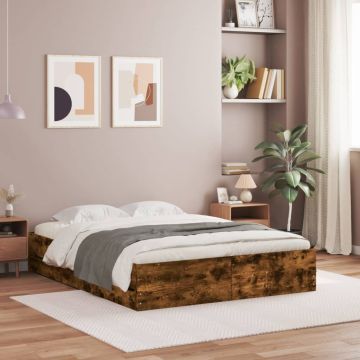 vidaXL Lovos rėmas su stalčiais, dūminio ąžuolo, 150x200cm, mediena