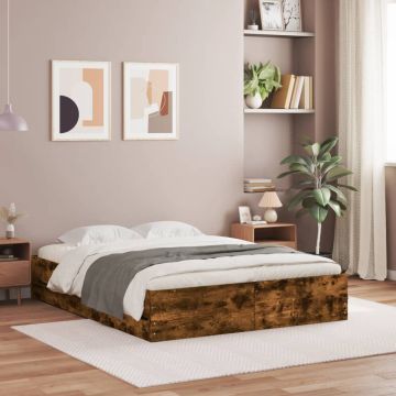 vidaXL Lovos rėmas su stalčiais, dūminio ąžuolo, 140x200cm, mediena