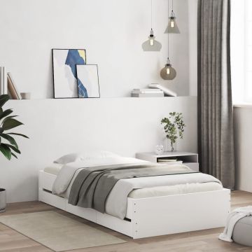 vidaXL Lovos rėmas su stalčiais, baltas, 90x200cm, apdirbta mediena