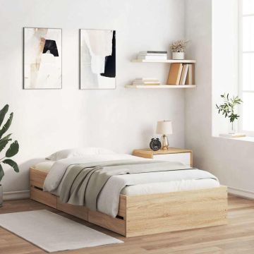 vidaXL Lovos rėmas su stalčiais, ąžuolo, 90x200cm, apdirbta mediena