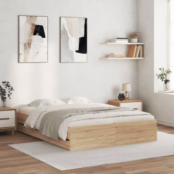 vidaXL Lovos rėmas su stalčiais, ąžuolo, 140x190cm, apdirbta mediena