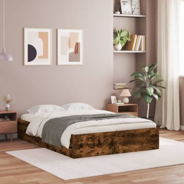 vidaXL Lovos rėmas su stalčiais, dūminio ąžuolo, 135x190cm, mediena