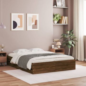 vidaXL Lovos rėmas su stalčiais, rudas ąžuolo, 135x190cm, mediena