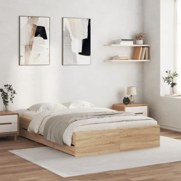 vidaXL Lovos rėmas su stalčiais, ąžuolo, 120x190cm, apdirbta mediena