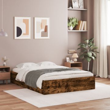 vidaXL Lovos rėmas su stalčiais, dūminio ąžuolo, 120x190cm, mediena