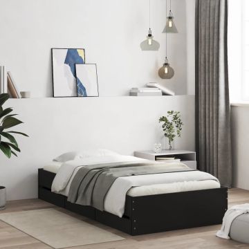 vidaXL Lovos rėmas su stalčiais, juodas, 75x190cm, apdirbta mediena