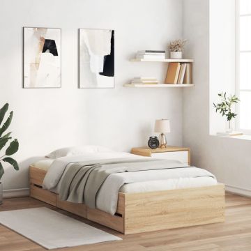 vidaXL Lovos rėmas su stalčiais, ąžuolo, 75x190cm, apdirbta mediena