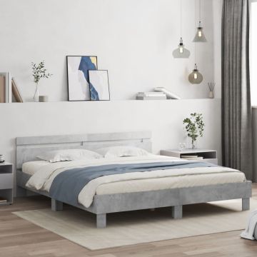 vidaXL Lovos rėmas su galvūgaliu ir LED, betono pilkas, 200x200cm